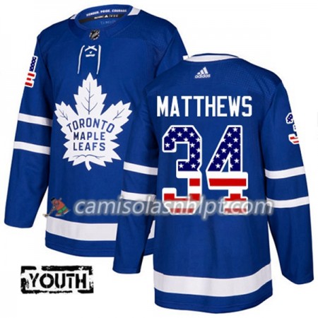 Camisola Toronto Maple Leafs Auston Matthews 34 Adidas 2017-2018 Azul USA Flag Fashion Authentic - Criança